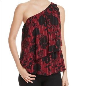 Burgundy and Black Floral Tiered Asymmetrical Top